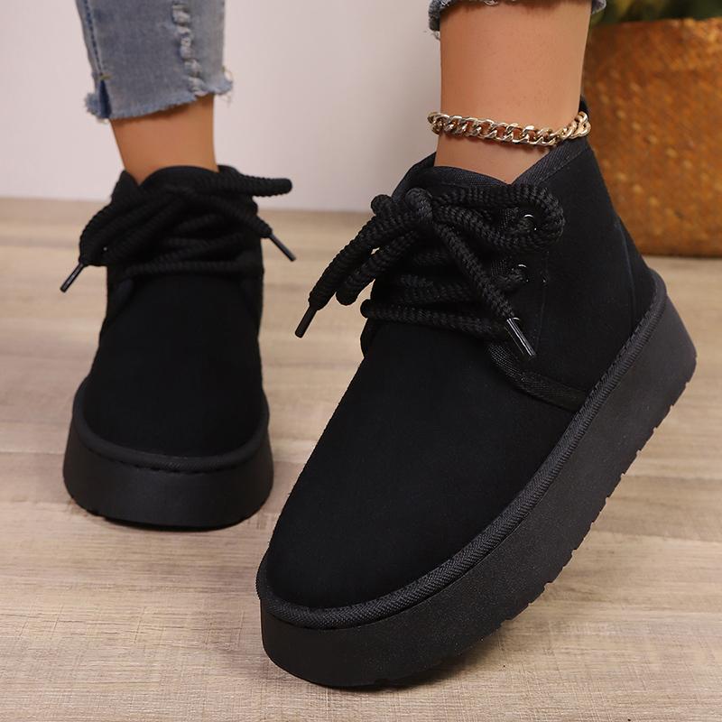 Fashion Autumn Winter Lace Up Platform Snow Boots Women Warm Thick Plush Cotton Padded Shoes Woman Comfort Thick Bottom Ankle Botas