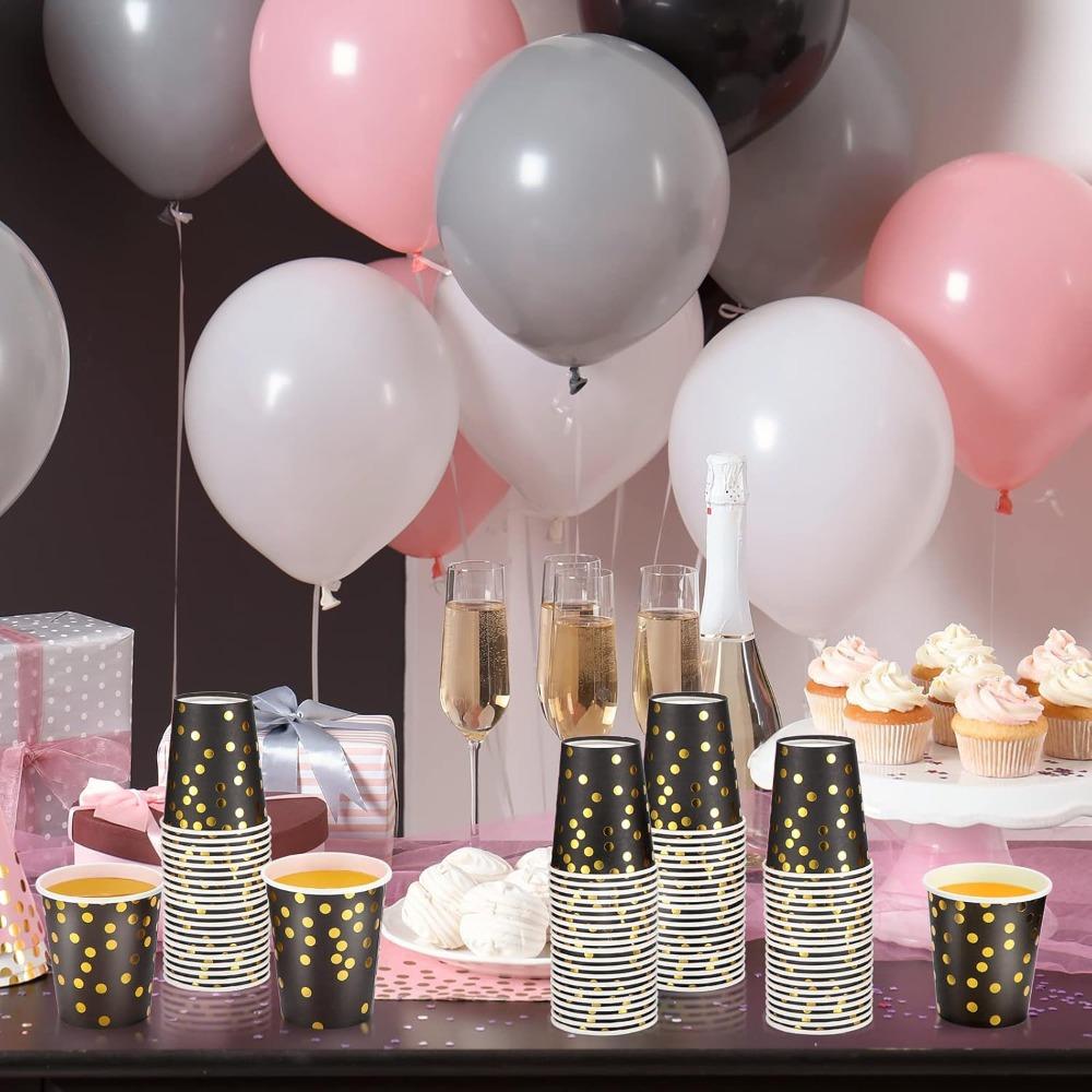 50pcs Disposable Paper Cups Back To School Polka Dot Shot 9 Oz Coffee Drinkware Cup Black and Golden Paper Cups Golden Foiled Dot Paper Cup
