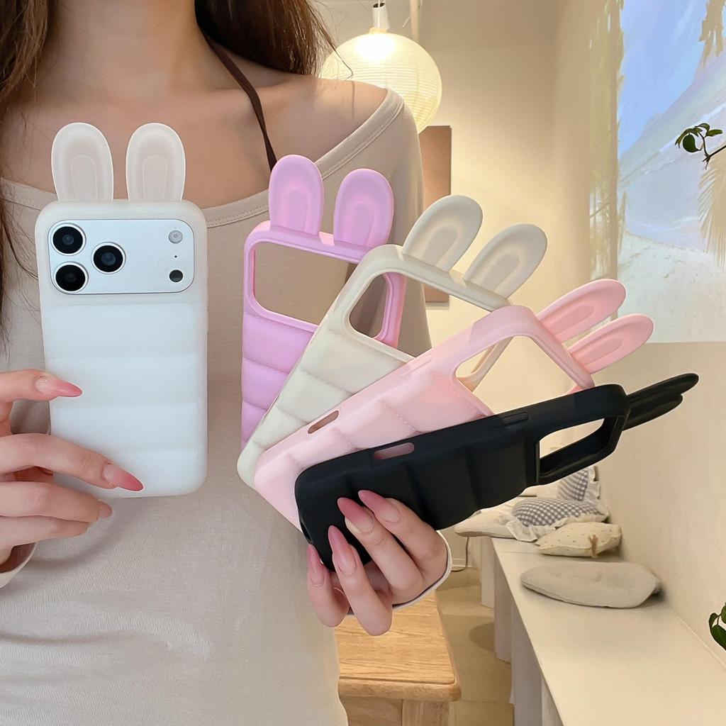 Solid Silicone Jacket with Rabbit Ears for iPhone 17 Pro Max and Apple 16 Pro - Drop-proof Case