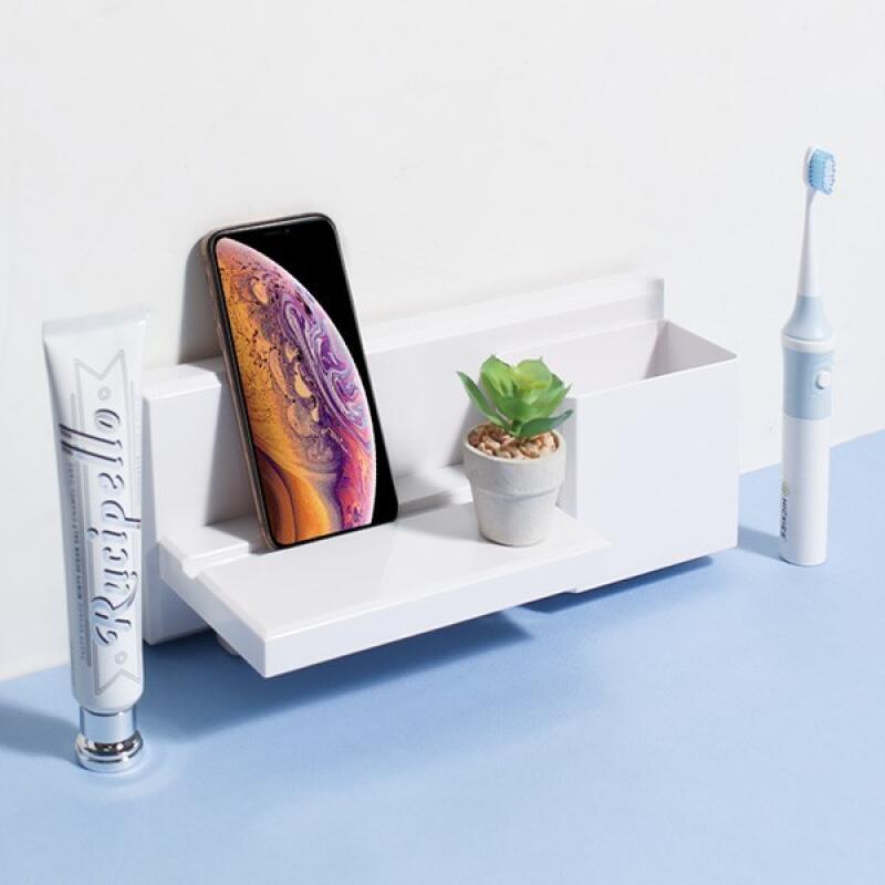 Bathroom space-saving smartphone holder with wall shelf Towel wall shelf