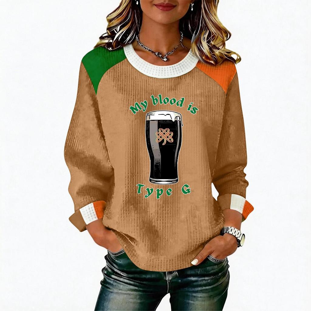 Women's Casual Fashion Print Long Sleeve Round Neck Pullover Top Blouse