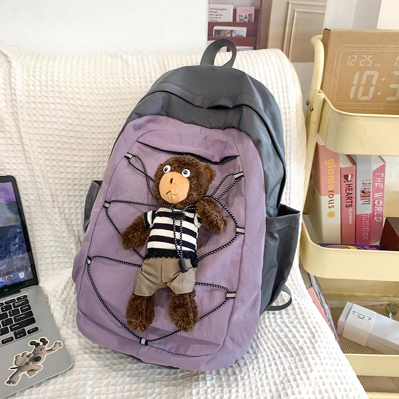 Cute Korean Version of High value New Versatile Bear Backpack Ins College Style Contrasting Color Large Capacity Travel Backpack