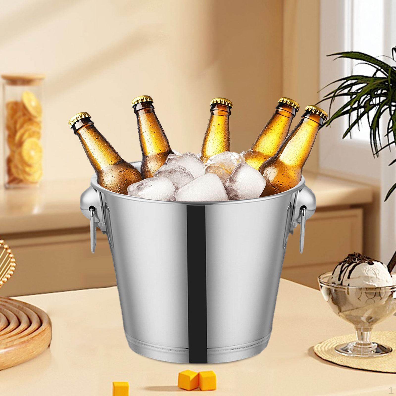 

Ведро для льда, контейнер, держатель из нержавеющей стали, многофункциональный, для вина с ручкой для вечеринки на кухне 4L