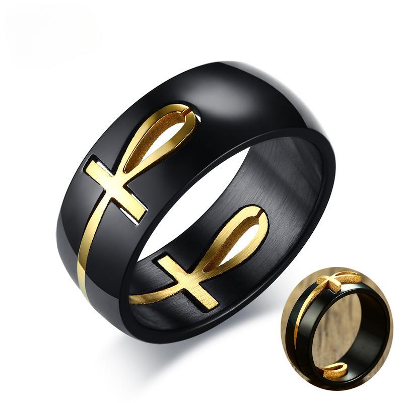 Separable Ankh Egyptian Cross Ring For Men Black Gold Color Stainless Steel Rings Key Of Life Wedding Male Anel Jewelry Gifts