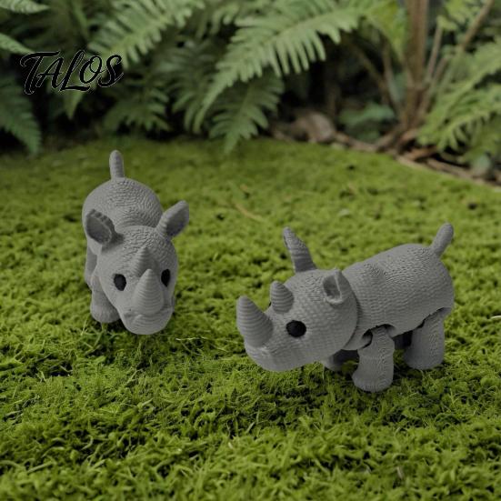 Smooth Edge Rhino Model 3D Printed Knitted Rhinoceros Figurine, Mini Fidget Toy with Collectible Statue Movable Joints, Wild Animal Figure for