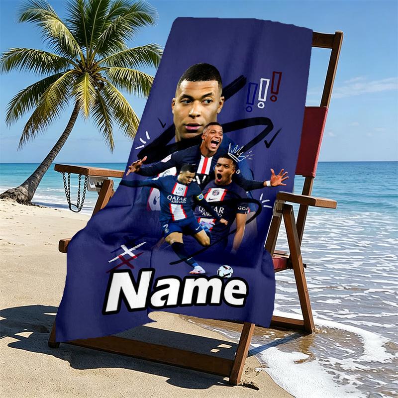 Personalisierbares Strandtuch mit Kylian Mbappe Aufdruck und individuellem Namen, für Reise Camping Strandparty Heimdekoration, Geburtstagsgeschenk für Familie & Freunde
