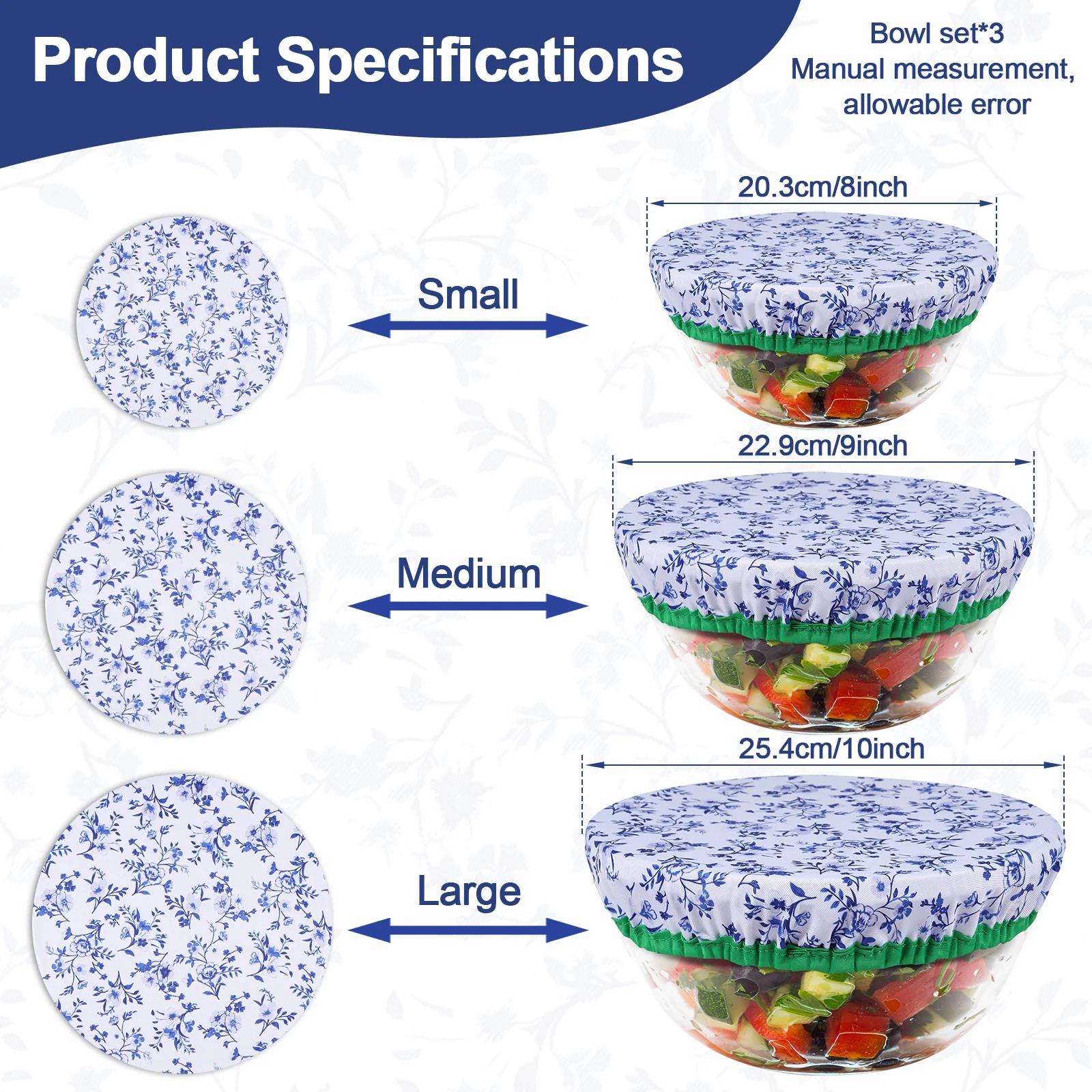 

3Pcs Bowl Covers Set Elastic Reusable Bowl Covers 3 Size Dish Covers Cotton Cloth Food Storage Container Cover for Home Kitchen 3Pcs