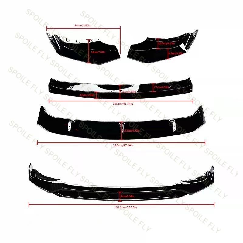 High Quality ABS 4Pcs Car Front Lip Bumper Spoiler Body Kit Glossy Black Carbon Fiber Look For BMW X5 G05 M Sport 2019 To 2026