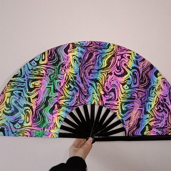 33cm Reflective Fan 13-inch Kung Fu Fan Rainbow Reflective Fabric Fan Large Bamboo-framed Fan