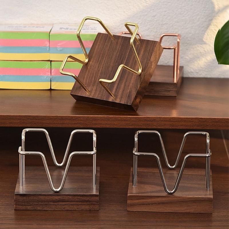 Iron Wire Note Block Stand with Wood Base Desk Notepads Storage Box Memo Pad Organizers Stand For Office Desk 94x94mm