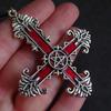 Retro Fashion Ancient Silver Carved Five-pointed Star Symbol Cross Pendant Necklace for Men Women Halloween Exquisite Jewelry