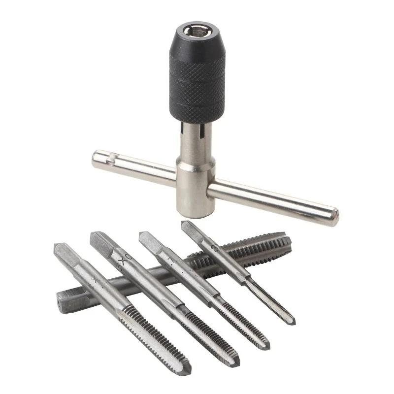 Hand Tap Wrench T-Handle Wrench Hand Tap Reamer Thread Tapping Tool Set Adjustable Machine Screw Thread Tapping Drill Bit M3-M8