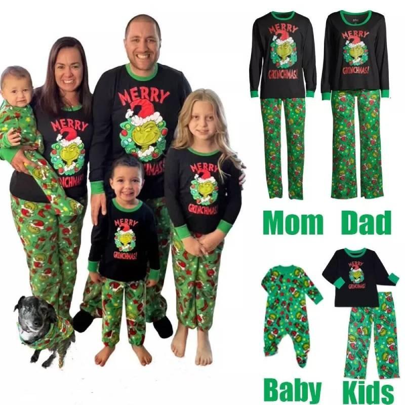 Gemütliches Weiches Polyester Familien-Partner-Pyjama-Set mit dem Grinch für alle Altersgruppen
