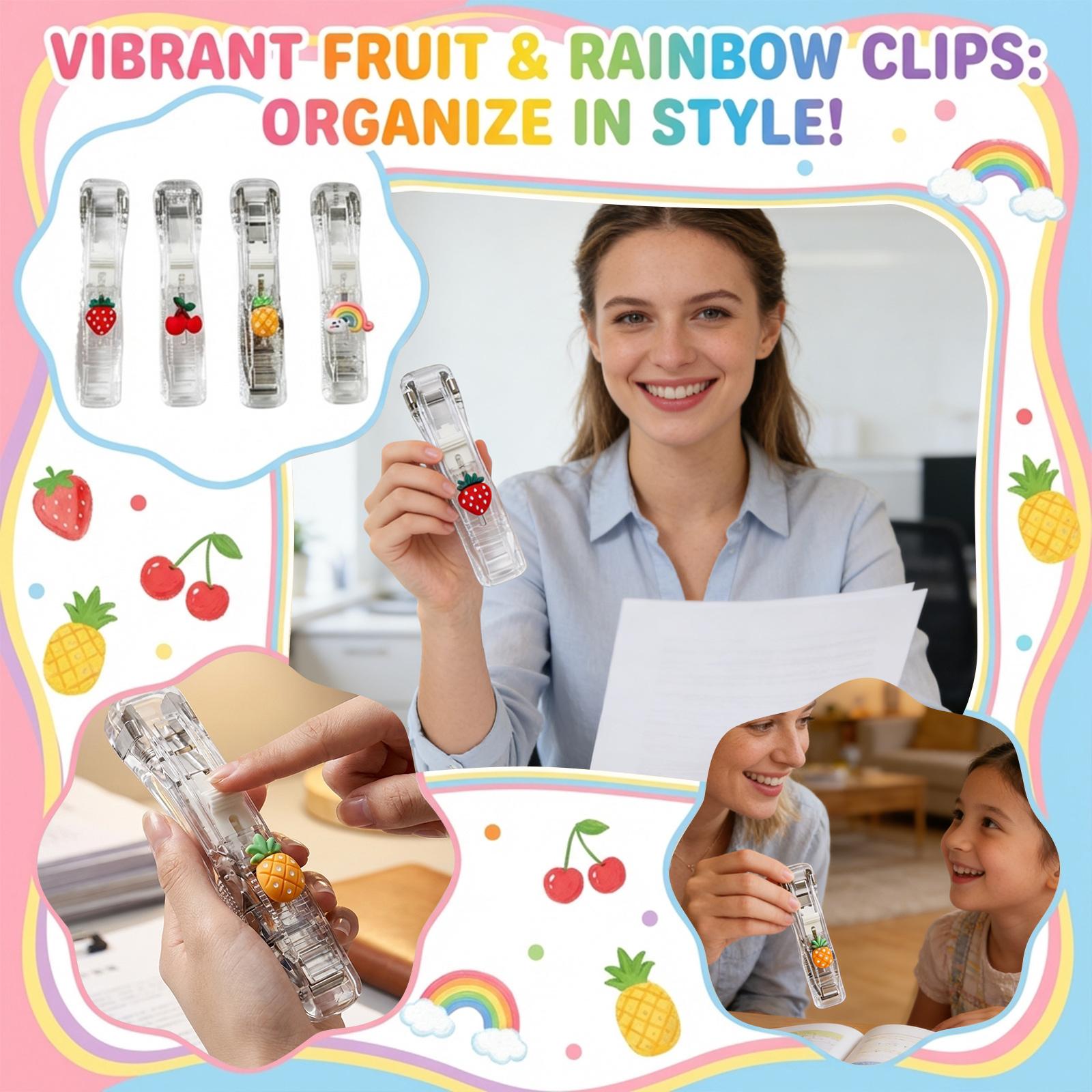 

Handheld Paper Clam Clip Dispenser Large Size, Push Stapler Clamp Staplers For Desktop Document Home School Desk Fruit (Pattern Is Random) One Size білий