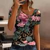 Women Leopard Print Cold Shoulder Short Sleeve T Shirt Irregular Cutout Neck Casual Summer Blouse Top