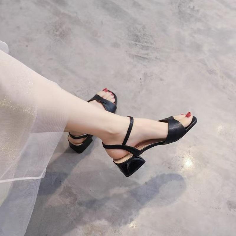 Chunky Heel Sandals - Women's Slip-on Waterproof Versatile Soft Leather High-heel Beach Shoes