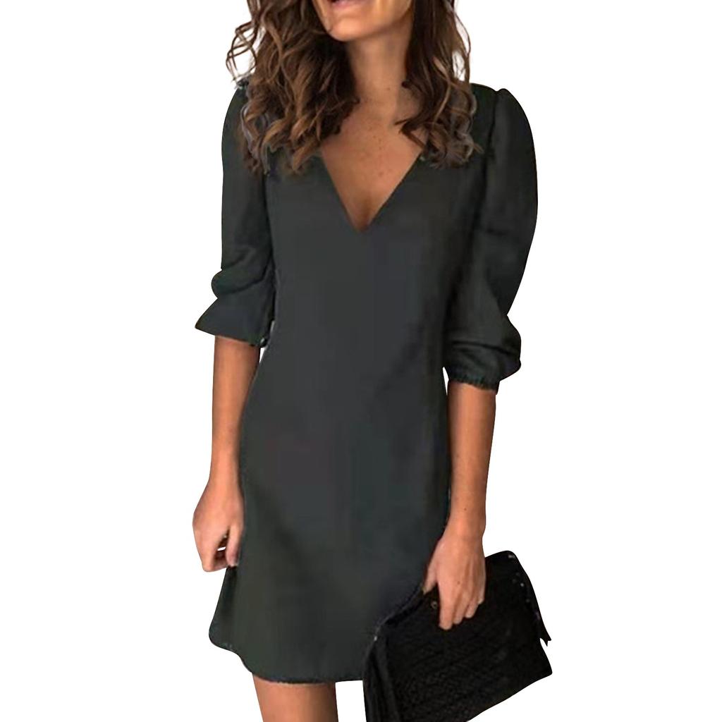 Women's Fashion Deep V-Neck Sexy Color Peplum Casual Dresses
