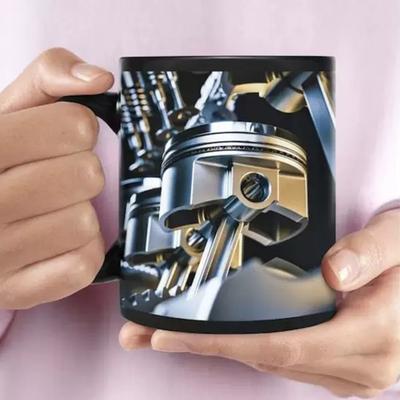 3D-Motor-Print-Tasse Keramik-Kaffeetasse Spülmaschinen- und Mikrowellengeeignet Werkstatt-Trinkgeschirr Einzigartiges Geschenk für Autoenthusiasten Mechaniker