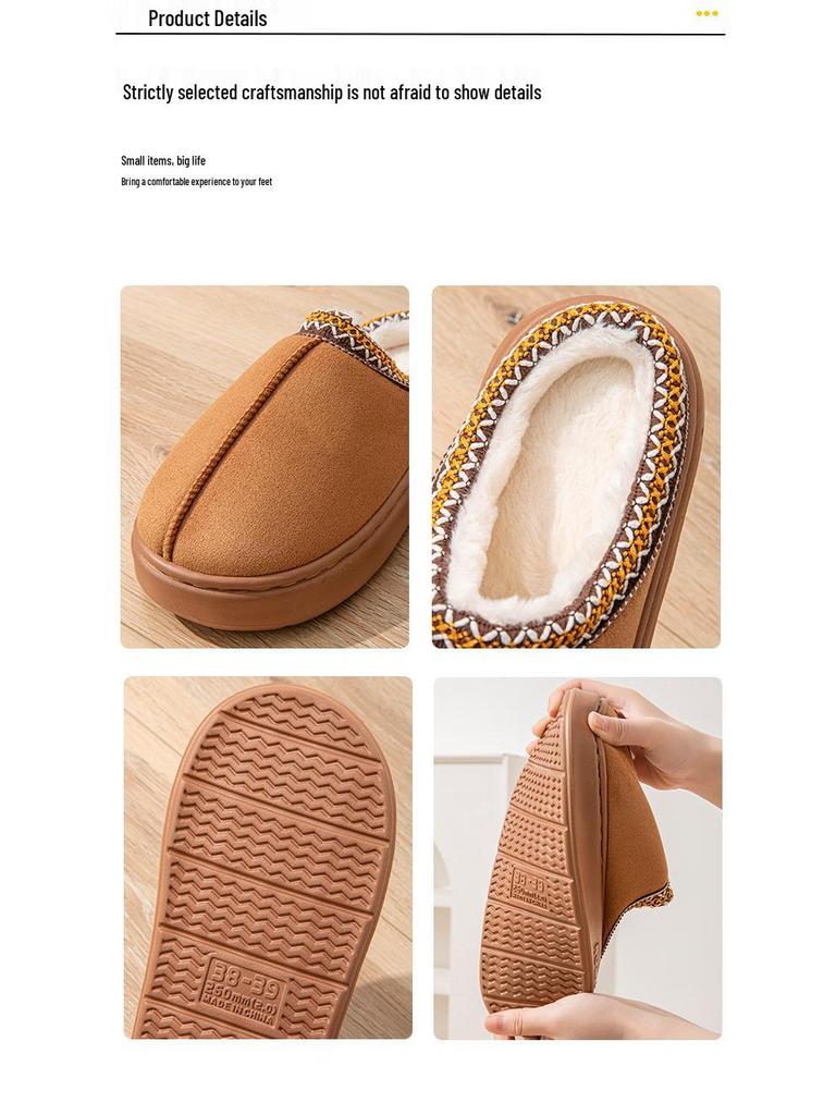 Unisex Suede Lace Warm Cotton Slippers with EVA Sole for Indoor/Outdoor Use