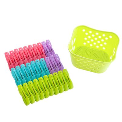 30 Τεμάχια Μανταλάκια + Πλαστικό Καλάθι Κλιπ για Στέγνωμα Ρούχων Κάλτσες Παντελόνια Πουκάμισα Μανταλάκια