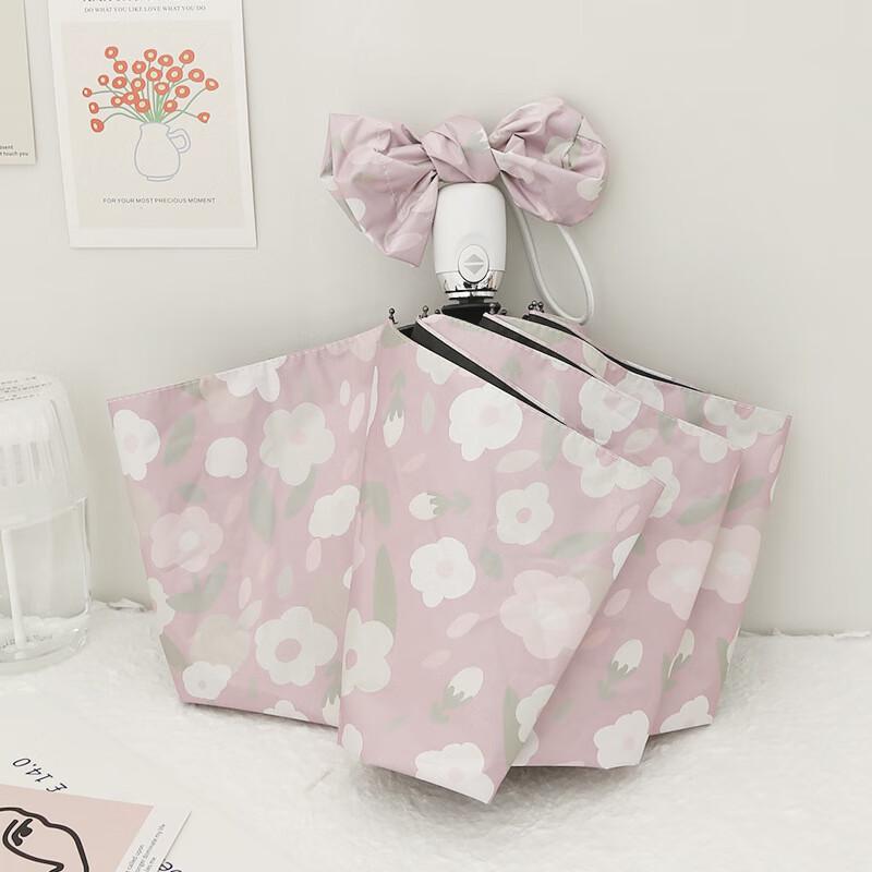 XuQing Automatic Pink Floral Blackout Sun Umbrella