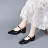Mary Jane Shoes Women's 2025 Spring Korean Version of Square Head Plaid Cowhide One-word Buckle Shallow Mouth Flat Shoes Comfortable Loafers