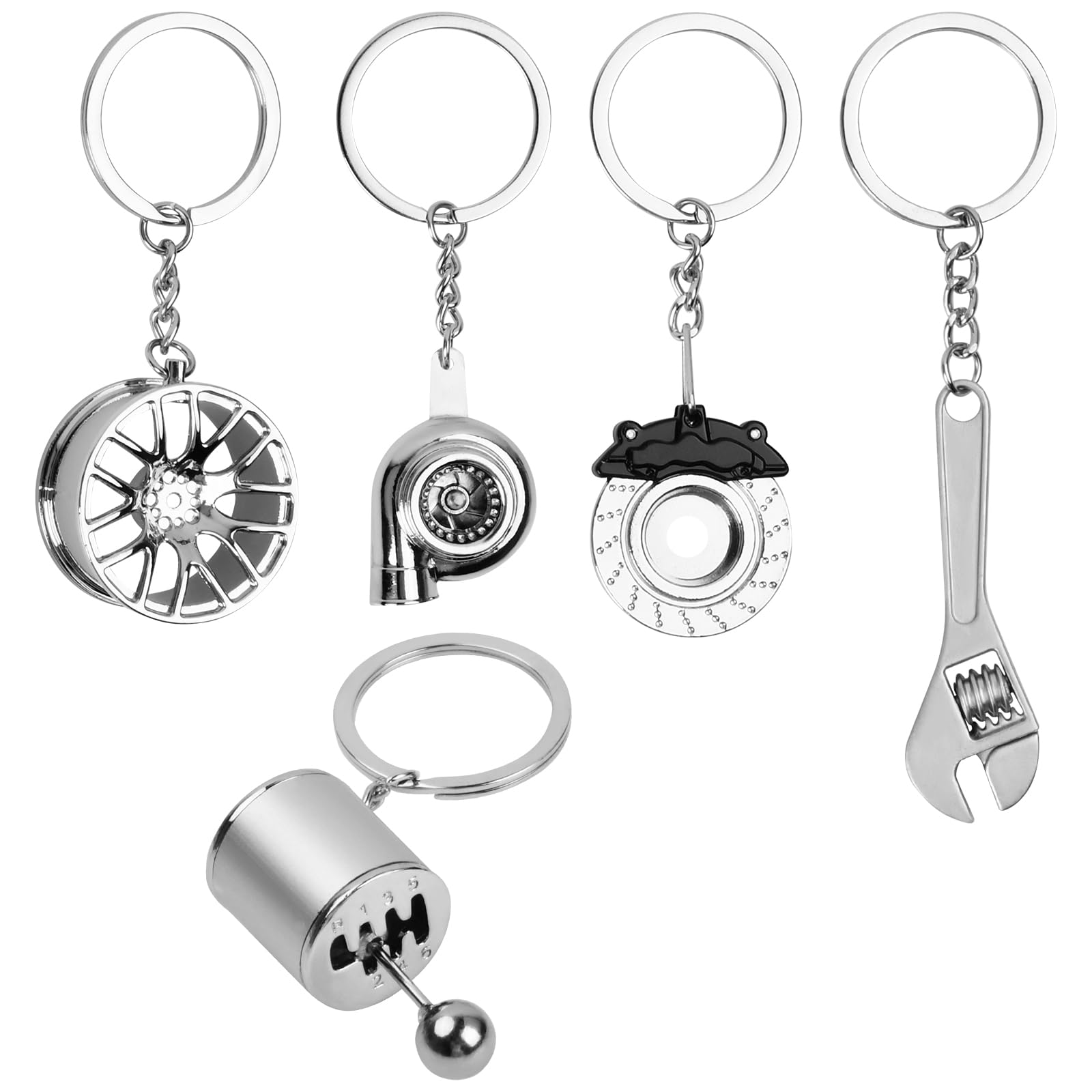 

[Hnonoxy] 5pcs Turbo Key Chain Auto Parts Metal Key Chain Set Car Parts Model серебряный