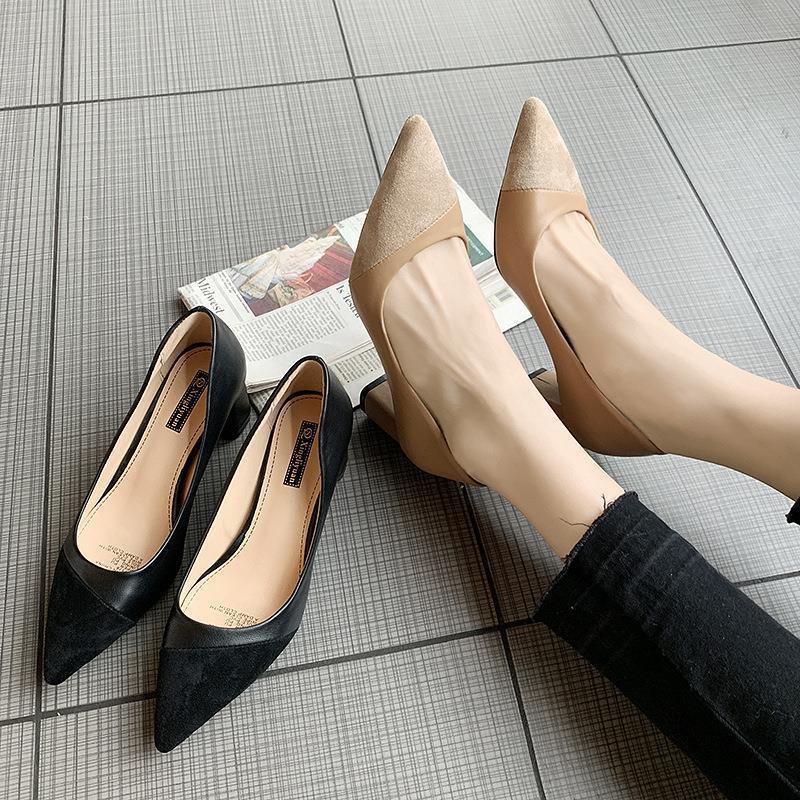 New Women's Pointed Toe Thick Heel Professional Shoes Shallow Mouth Medium Heel Non-tiring Fashion Shoes