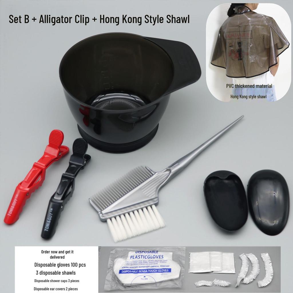 Kit de coloration capillaire: Châle, Bol de teinture, Peigne, Brosse douce, Cache-oreilles, Articles professionnels pour cheveux.