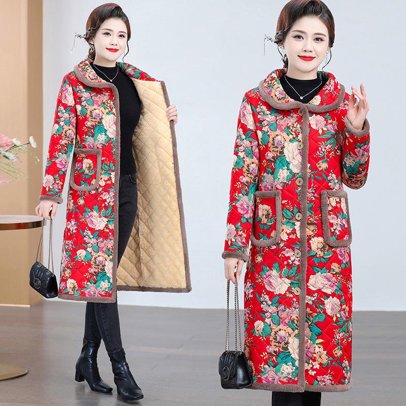 Cappotto Lungo da Donna in Cotone con Fodera in Pile - Calore Invernale per Mezza Età e Anziani