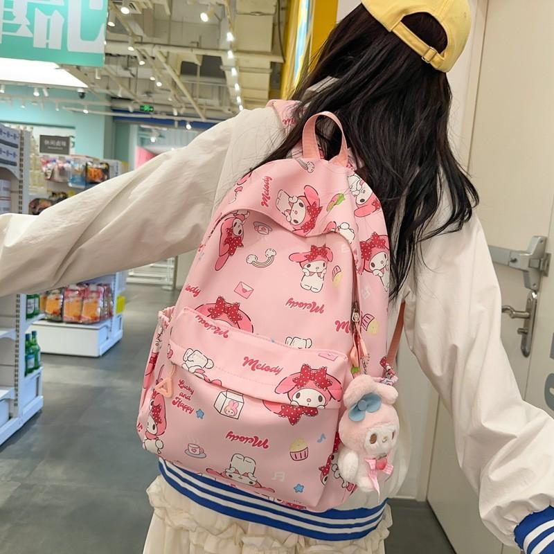 Trendy Lightweight Nylon Backpack For Middle And High School Students In Pink And White