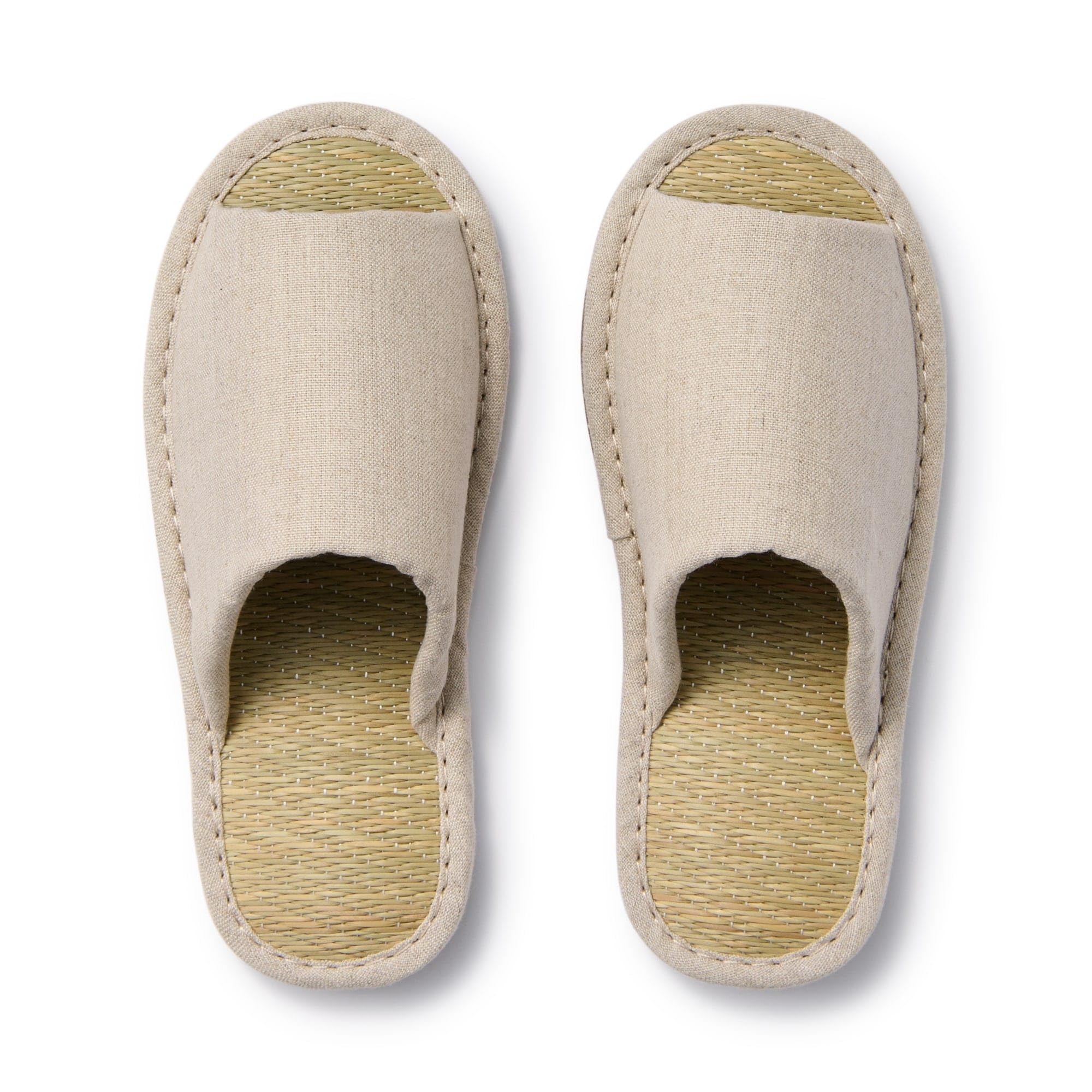 MUJI Igusa Open XL Natural Room Shoes Slippers, Front, (Sizes 26.5-28cm), Color, 84774607,
