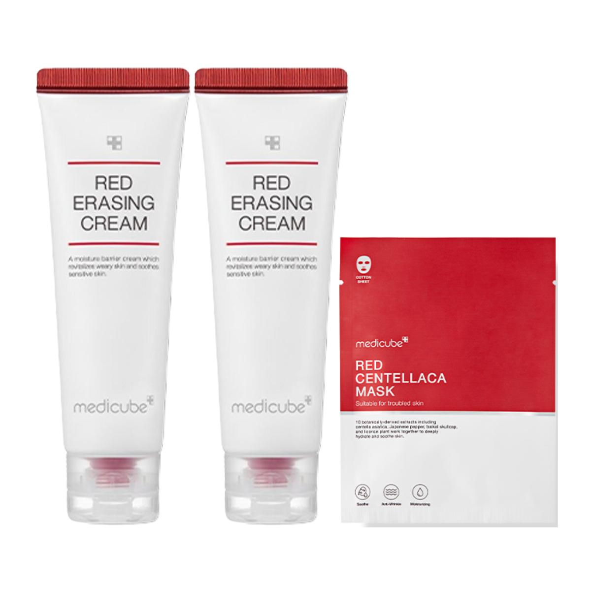 Крем Medicube Red Erasing Cream, Уход за выравниванием текстуры и осветлением кожи, 50 мл (2 упаковки + 1 бонусная маска)