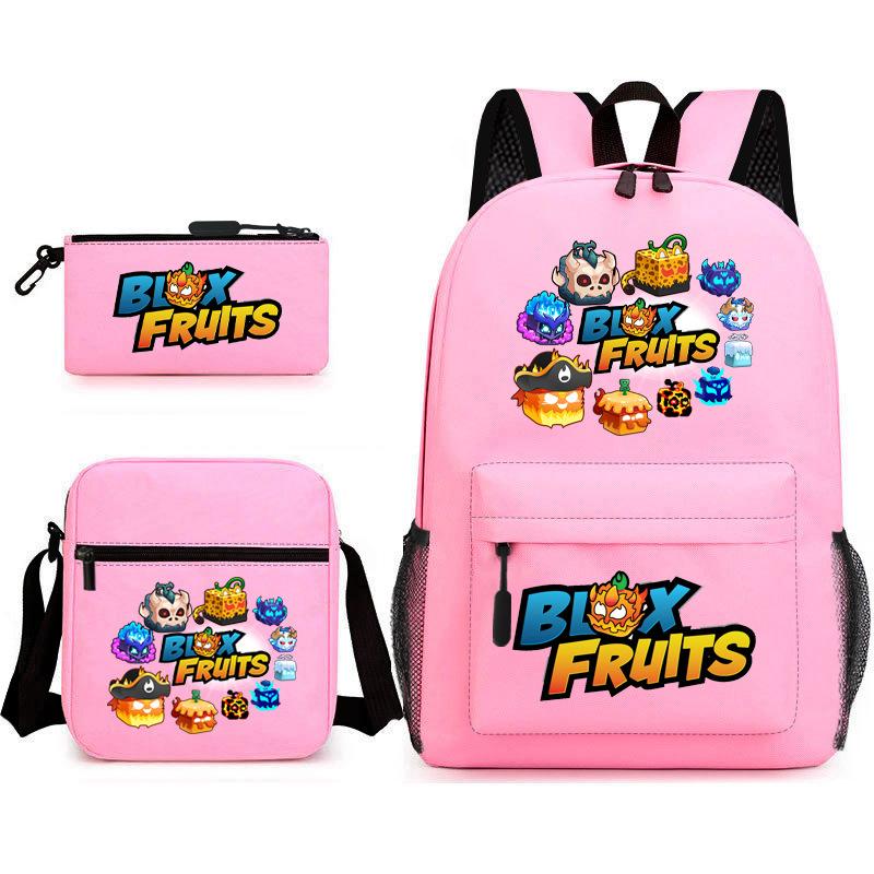 Mochila Escolar para Adolescentes Jogo Blox Fruits Fruta do Demônio Escola Primária Estrela Pintura Térmica Conjunto de 3 peças