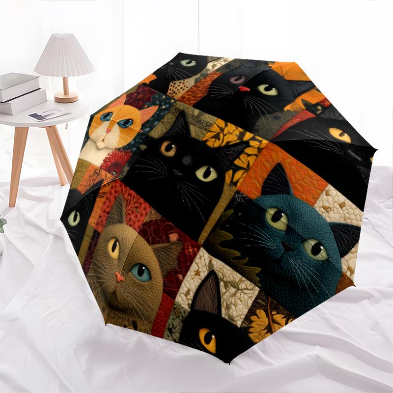 1 PC Automatic Folding Umbrella - Beautiful cat Pattern, Portable & Foldable Design with 8 Ribs, Christmas Birthday Gifts