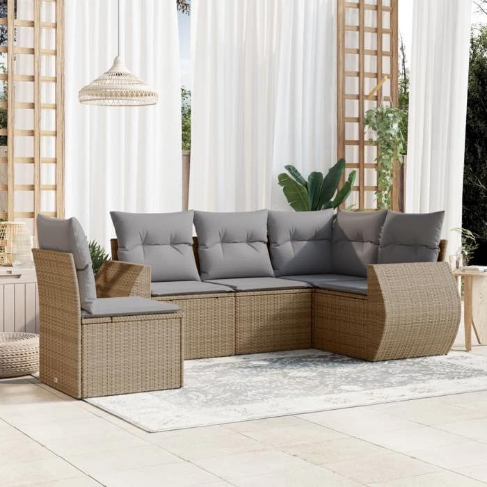 VidaXL Garden Lounge Set with Cushions 6 Pcs, Patio Sofas, Patio Furniture Set, Outdoor Furniture, Beige 3253716