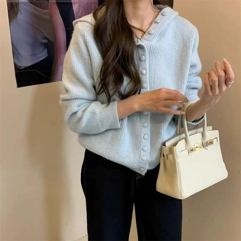 

Ретро Ленивый Ветер Толстовка с Капюшоном Длинный Рукав Вязаный Свитер Куртка Женская Новая Зима Свободный Маленький Топ average size синий