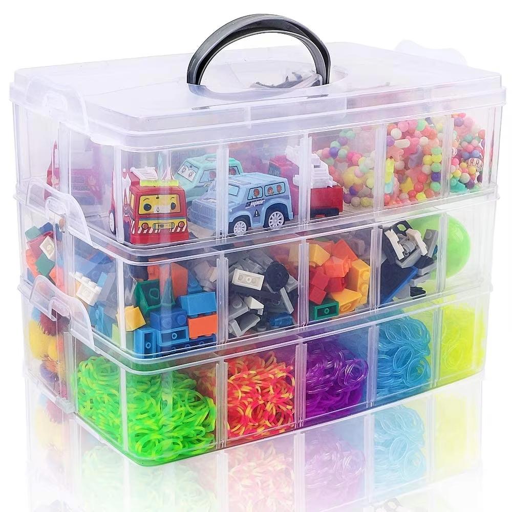3 Tier 16-Grid Transparent Adjustable Stackable Compartment Slot Plastic Storage Box For Organizing Toys Jewelry Accessories
