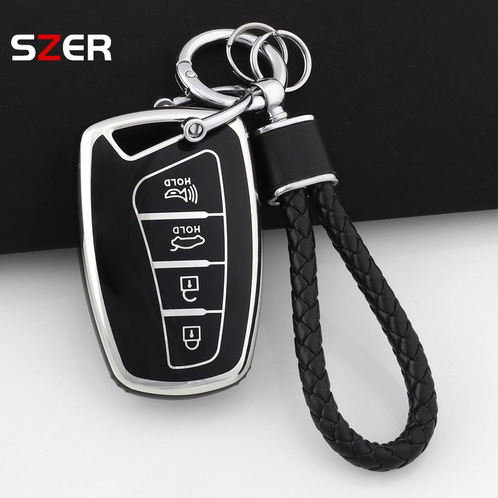 4 Button Tpu Car Key Case Bag Fob Keychain For Hyundai Santa Fe Sport Ix45 Equus Centennial Genesis G80 Grandeur Azera 2013-
