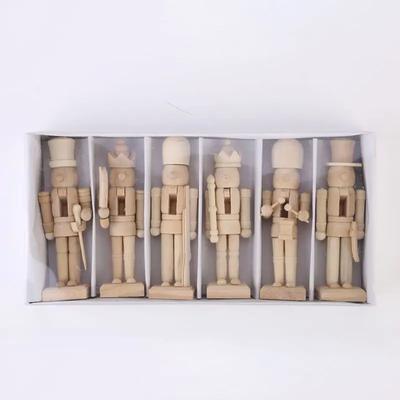 6pcs Christmas Nutcracker Soldier Ornaments Figurine Puppet Walnut Soldier Ornament Unfinished Wooden Peg Christmas Decoration