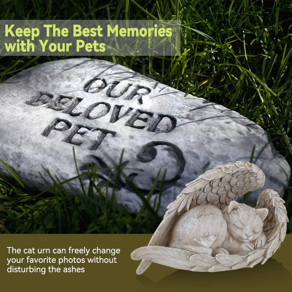 Cat Angel Memorial Statue Commemorates Our Lost Fur Baby,Cat Figurines is Placed in The Outdoor Garden or Tombstone,cat Statue Resin