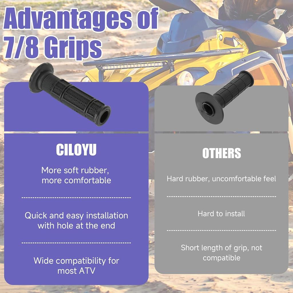 7/8 Handlebar Grips Rubber ATV Handle Grips Replacement For Rancher 350 420 FourTrax 200 300 Recon 250 Sportrax 250EX 300EX 400EX Foreman 400 Artic
