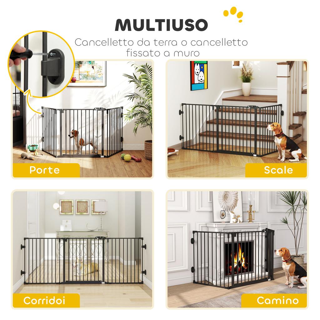 Folding Steel Dog Gate with Automatic Closure, 202.5x2x76cm, Black