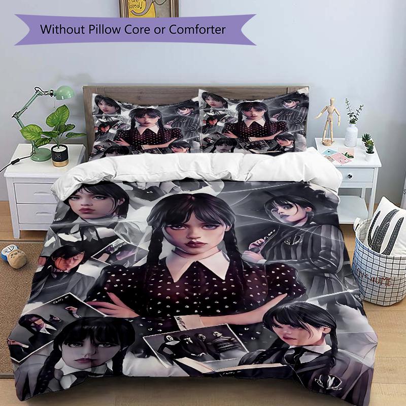 3Pcs Gothic Fashion Collage Bedding Set Soft Fabric Duvet Cover Pillowcases Home Christmas Xmas Halloween Gift 1 Duvet Cover 2 Pillowcase N1266