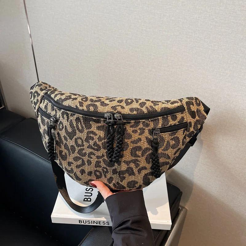 Fashion Leopard Print Waist Bag Street Trend Fanny Pack Woman Chest Packs Nylon Belt Bag Female Shopping Shoulder Crossbody Bags