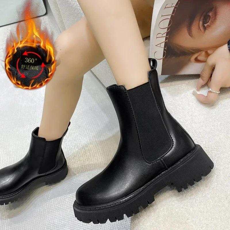 Fashion Women Boots Hot Luxury Thick Sole Chelsea Boots Women Flat Casual Boots High Quality Fashion Shoes for Women Zapatos De Mujer