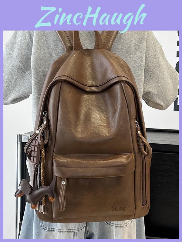 Vintage Korean Style Casual Backpack For Students And Travel With Pu Material