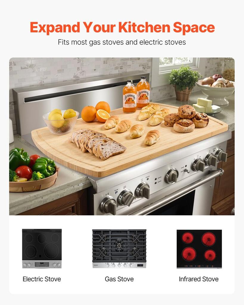 Noodle Board Stove Cover Bamboo Wood Top Cover Kitchen Electric Gas Stove