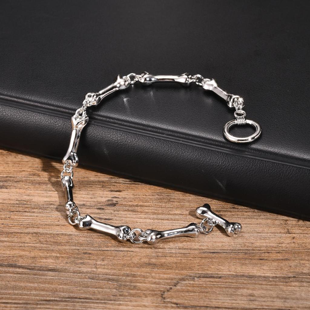 Bone Chain Link Bracelets for Men Boys,22CM Metal Chain Wristband with OT Buckle,New Hiphop Jewelry Anniversary Birthday Gifts