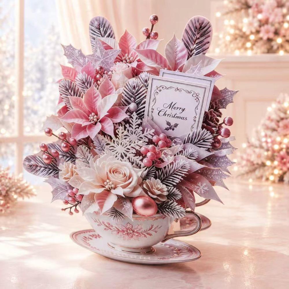 3D Pop Up Teacup Card with Envelope & Message Note Floral Bouquet Cards Pop Up Card for Mom & Her
